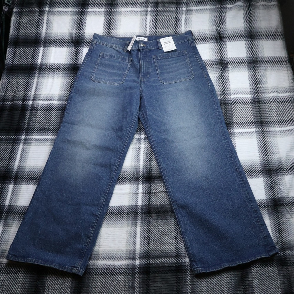 Madewell Emmett Wide-Leg Jeans Blue High Rise Patch Pocket W32P NW693 NEW